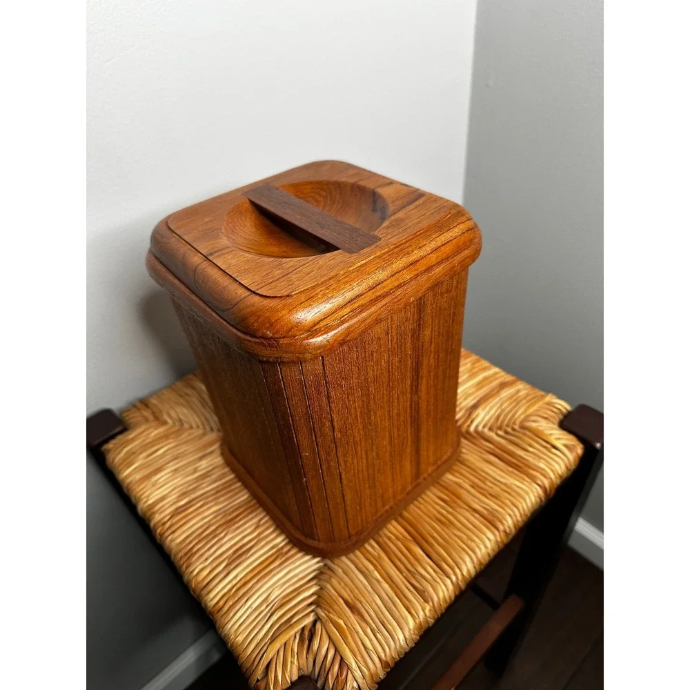 Vintage MCM Wooden Ice Bucket Mid Century Modern Barware with Liner